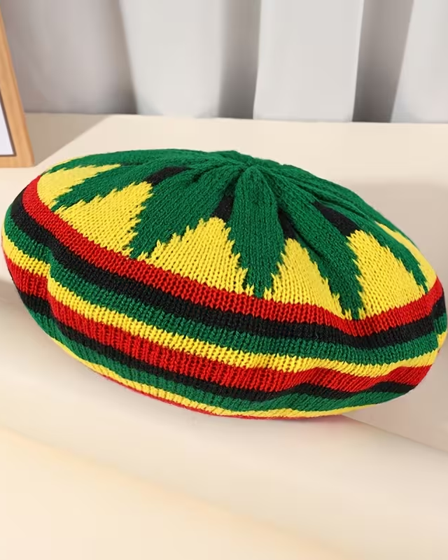 Women's Rasta Reggae Berets, Knitted Halloween Caps, Casual Outdoor Beanie Hats