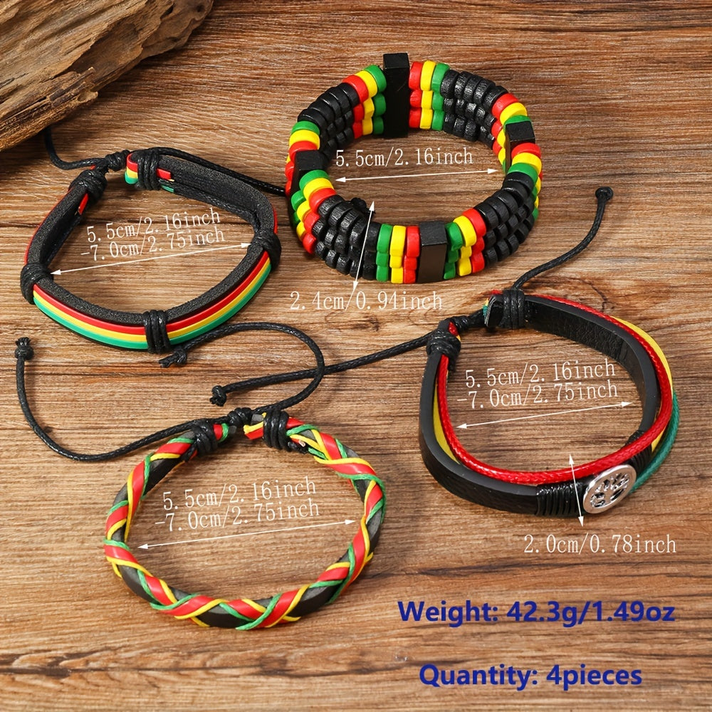 Jamaican Reggae Color Peace Tree Multi-piece Wooden Bead Bracelets