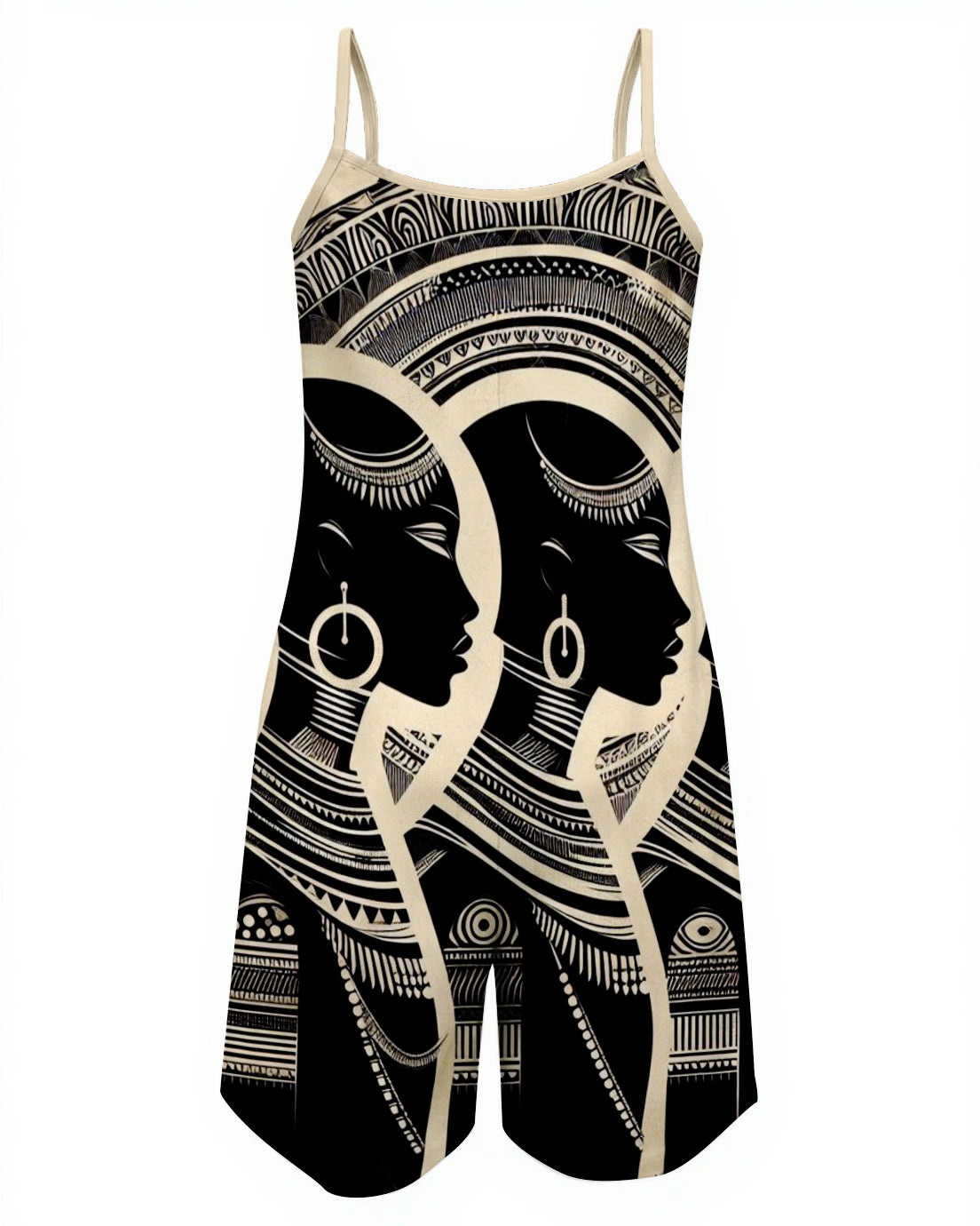 Sleeveless Black Women Print Short Jumpsuit