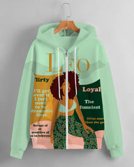 Women's Fashion Daily Black Leo Women Print Long Sleeve Zipper Hoodie