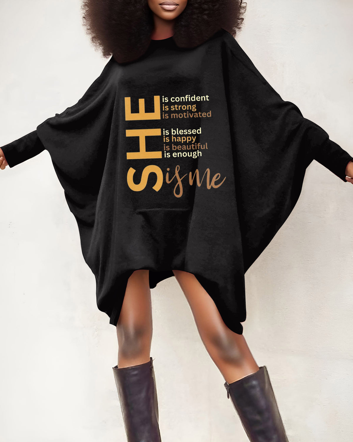 She Is Me Words Oversized Tunic