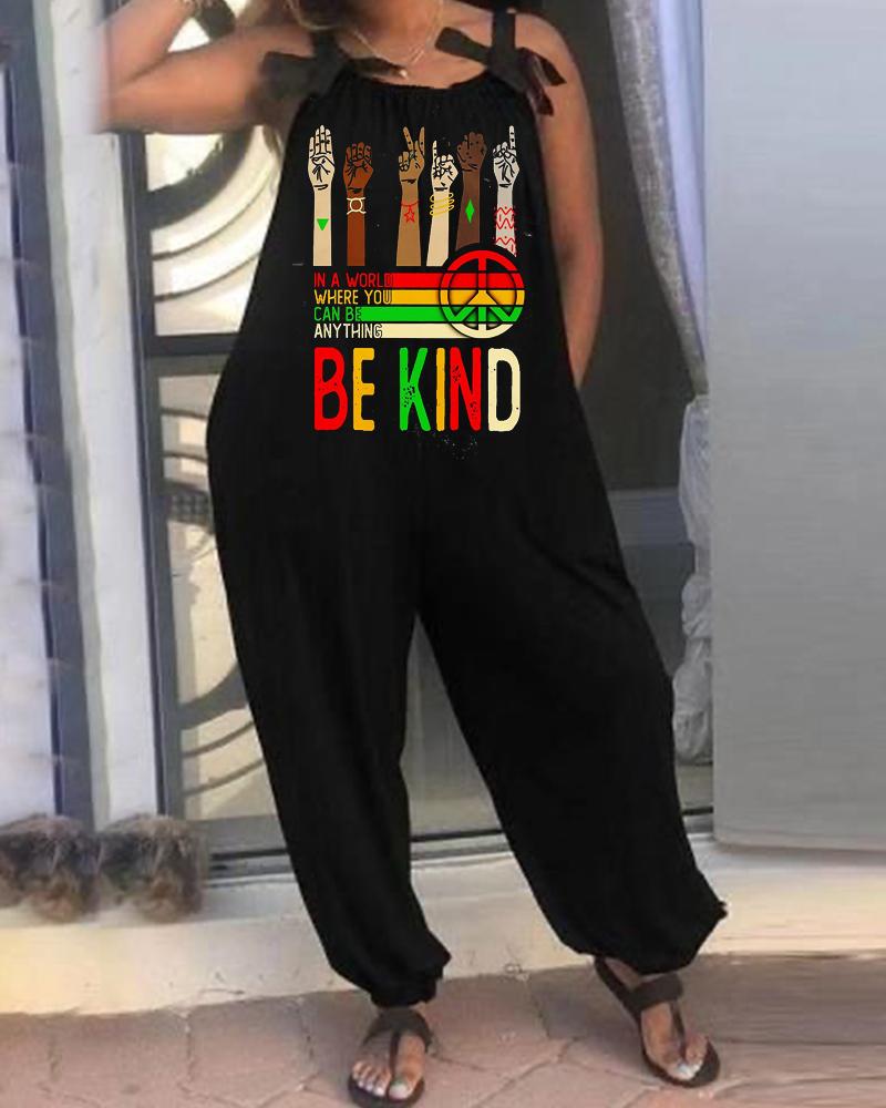Gesture Slogan Printed Women's Jumpsuit
