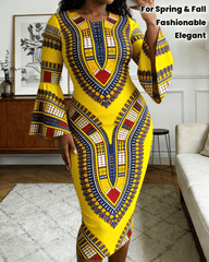 Classic African Prints Black Culture Print Flared Sleeves Mini Dresses