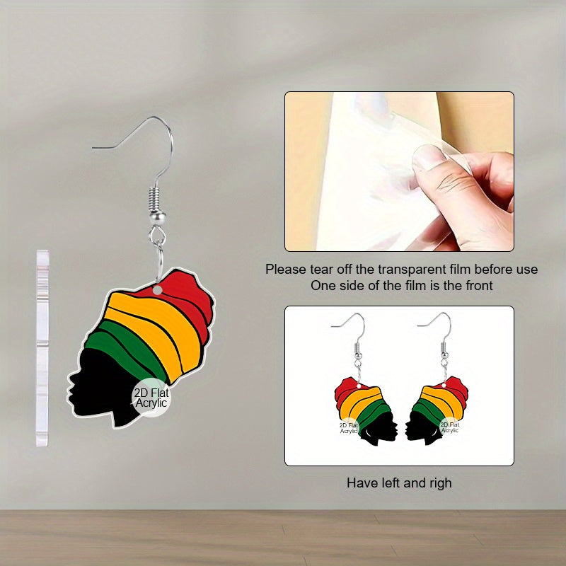 1pair Black African female avatar Acrylic Earrings for Women s, Black Unity Festive Jewelry Colorful Drop Hoop Earrings Party Jewelry Christmas Gifts Happy New Year Gifts,