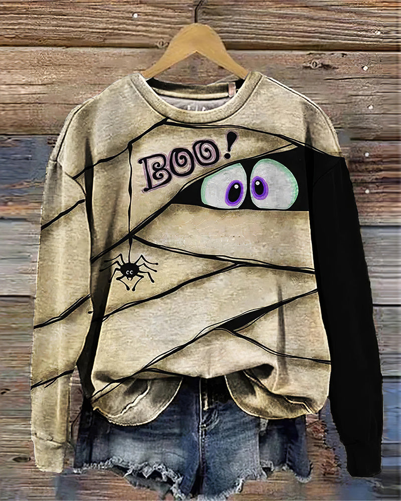 Halloween Boo Mummy Inspired Contrast Long Sleeve Sweatshirt