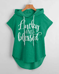 Lucky And Blessed Drawstring Hooded Tee