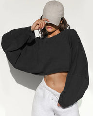 Women's Plain Batwing Sleeve Crop Sweatshirt