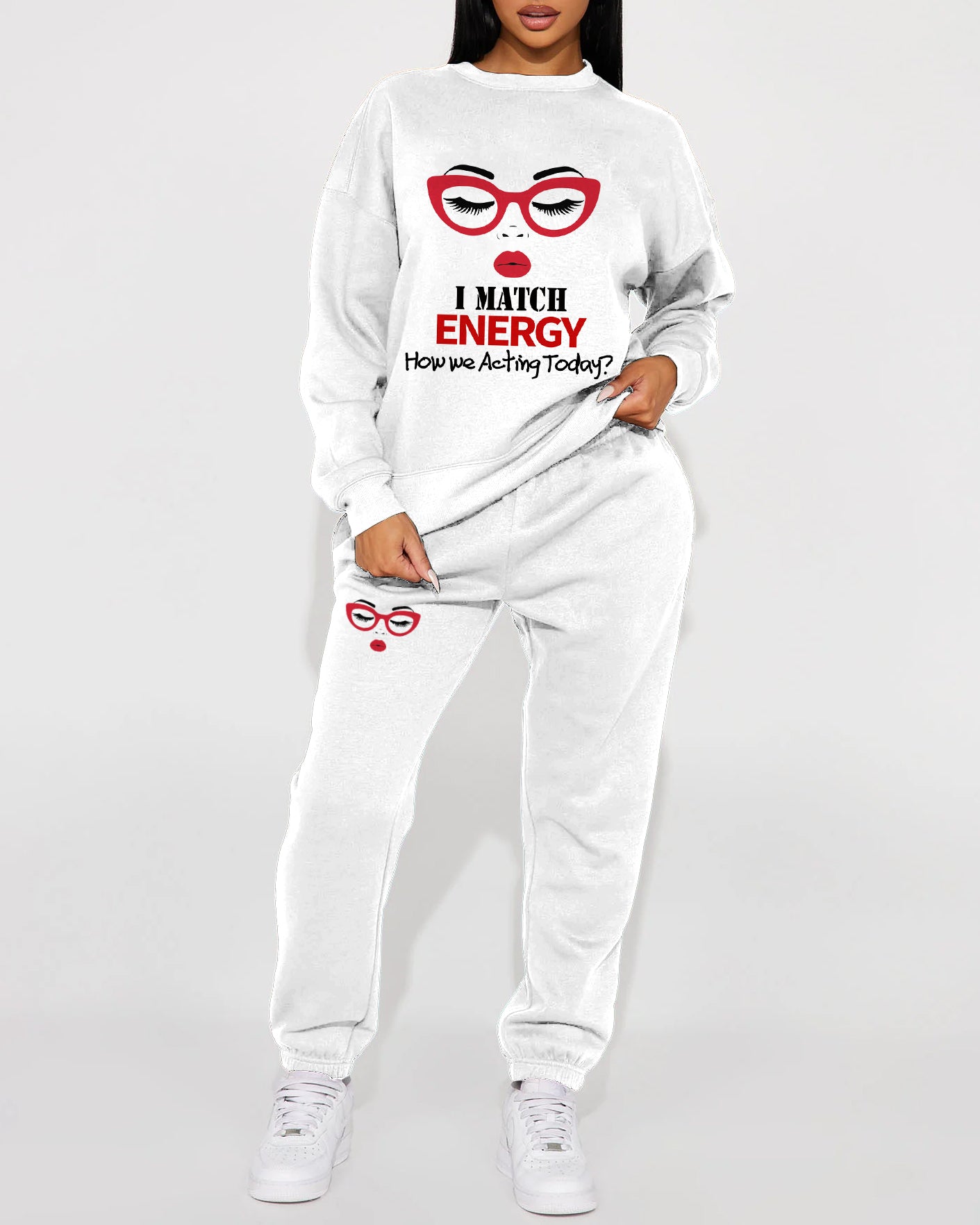 I Match Energy Women's Crew Neck Sweatshirt Two Pieces Set