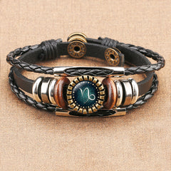 Twelve Constellations Time Gem Cowhide Bracelet